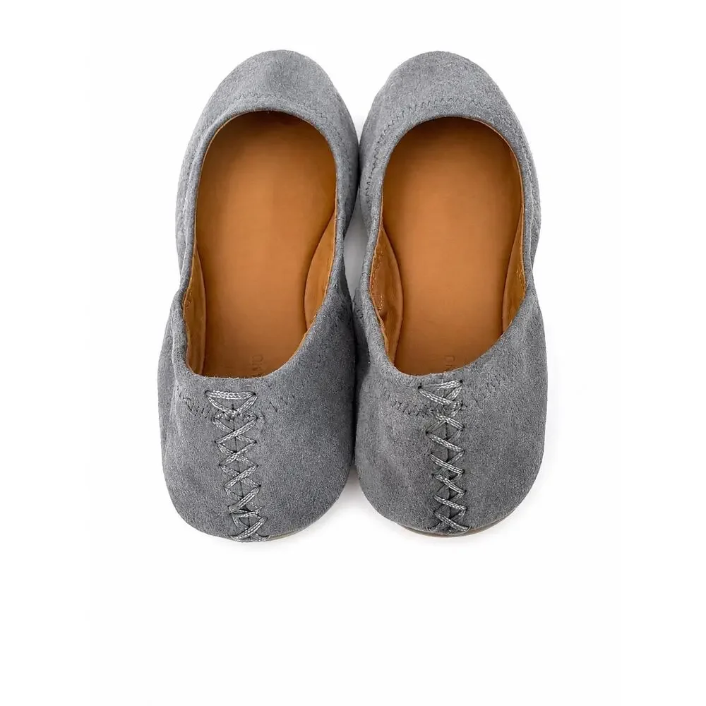Lucky‎ Brand Emmie Ballet Flats Womens 9.5 Gray Faux Suede Balletcore Boho